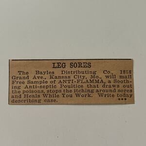 Leg Sores Bayles Distributing Co Anti-Flamma Kansas City 1917 Clipping SAI4-S66